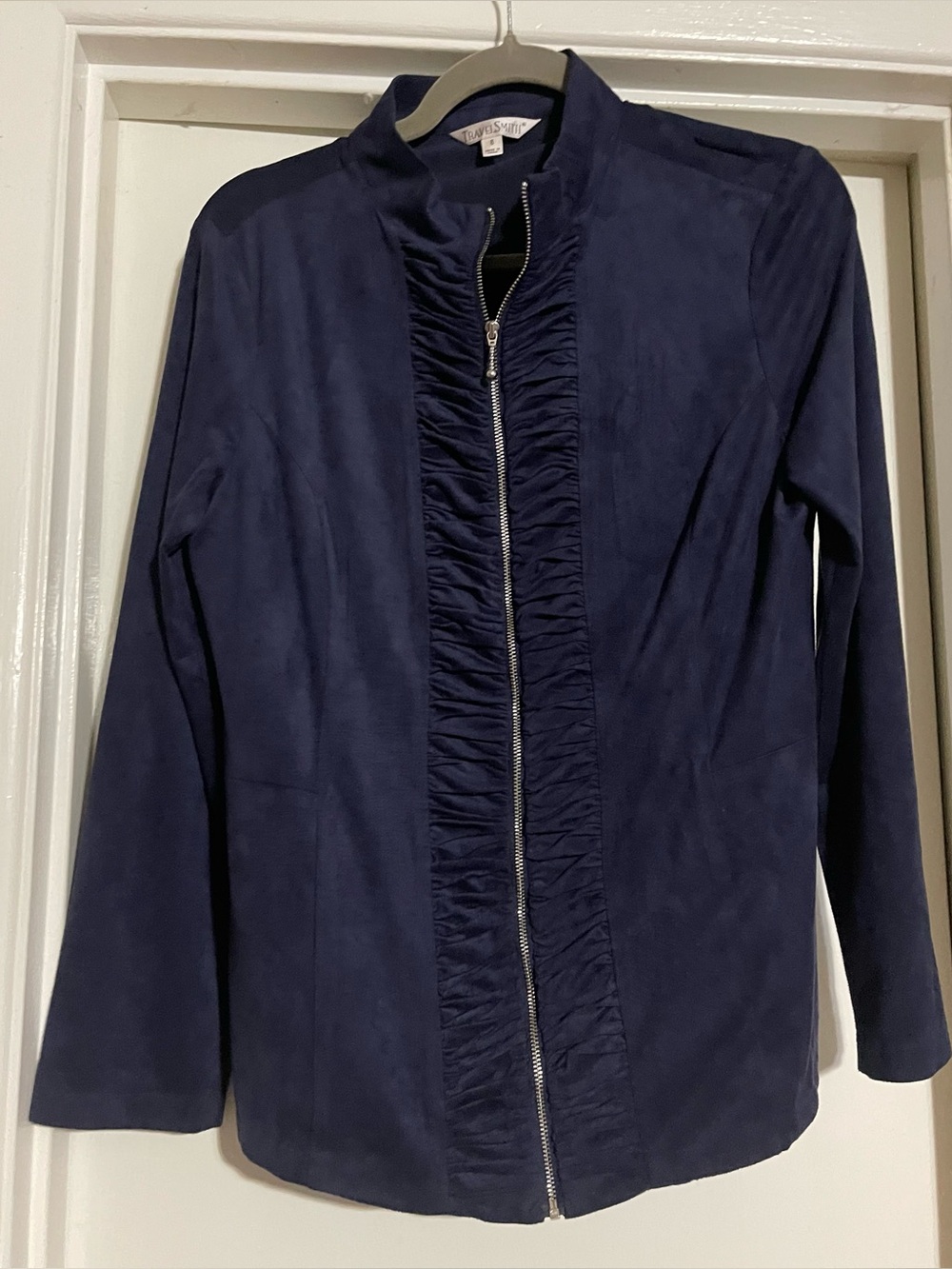 TRAVELSMITH Sz 6 Navy Blue Full Zip Microsuede Jacket Zipper Pockets